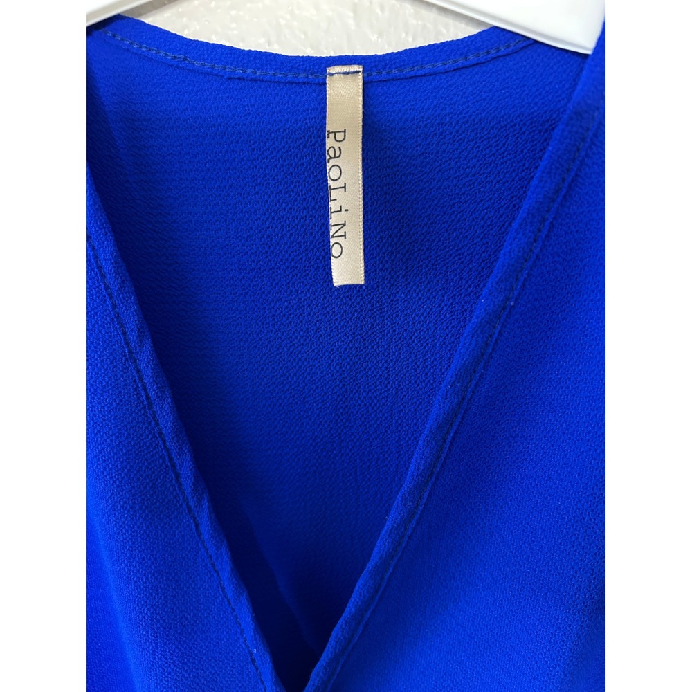 Paolino Womens Cobalt Blue Wrap Front Romper Elastic Waist Pockets Size Small - Picture 4 of 8